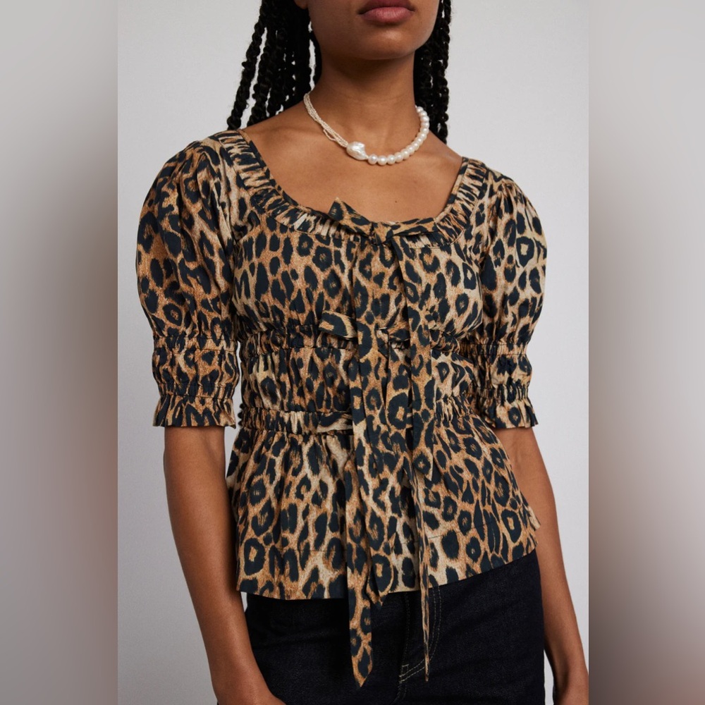 Damson madder Bianca Ruffle Blouse - Leopard